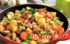 Картофель с грибами и морковью