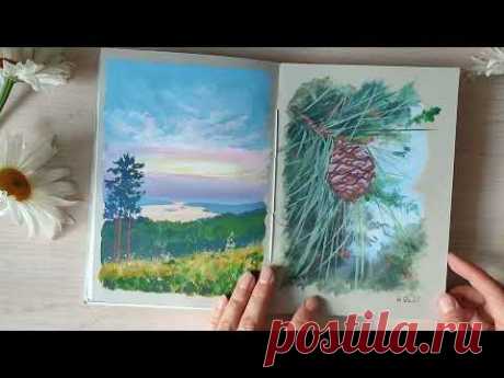 Масляная пастель и гуашь. Листалка заполненного скетчбука.