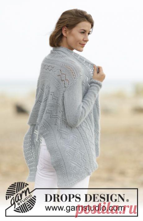 Knitted DROPS jacket with lace pattern in ”Alpaca” and ”Kid-Silk”. Worked sideways. Size: S - XXXL. ~ DROPS Design