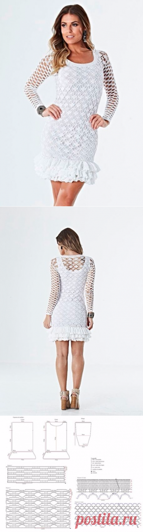 Белое платье крючком с ажурным низом. Платье с воланами вязаное крючком | Домоводство для всей семьи.