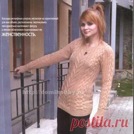 Вязание женской кофты с узором кос