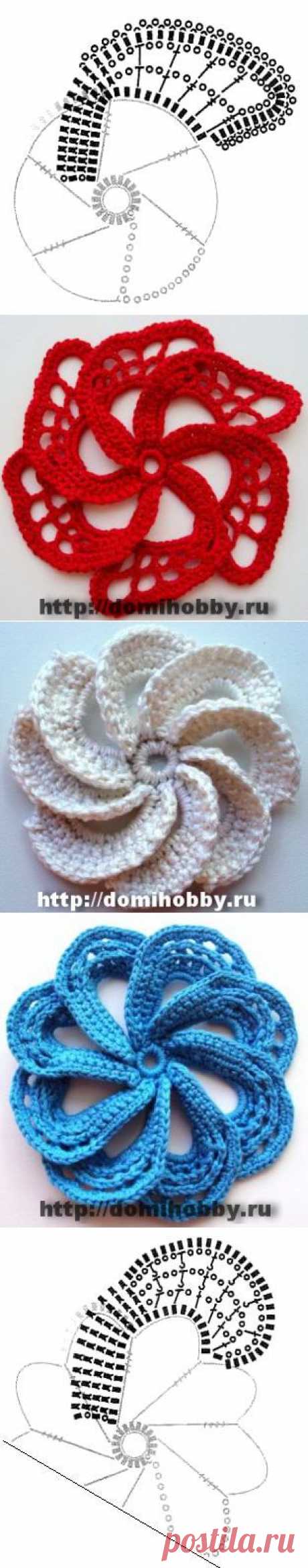 Объемные цветы крючком