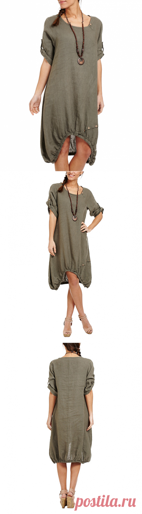 Couleur Lin Khaki Linen Bubble Dress &amp; Necklace | zulily