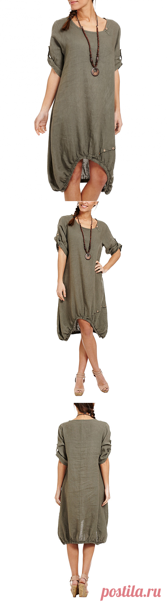 Couleur Lin Khaki Linen Bubble Dress & Necklace | zulily