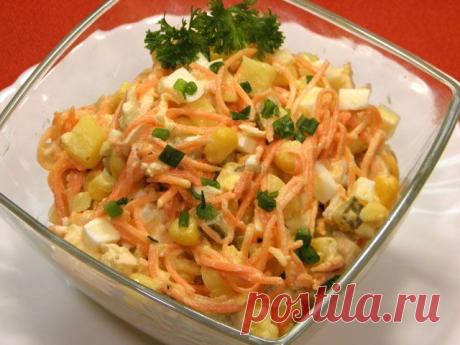 Салат из курицы с корейской морковью и кукурузой | Вкус жизни