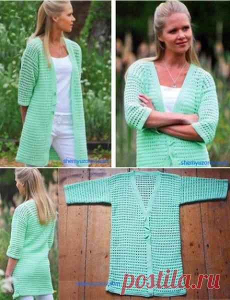 Длинный кардиган крючком