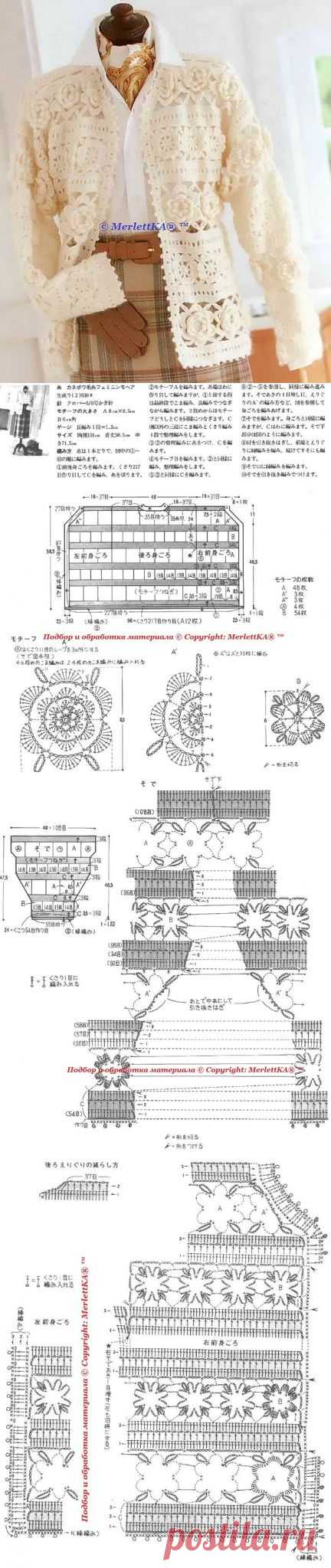 Вязание крючком - винтажный летний кардиган в стиле ирландского кружева