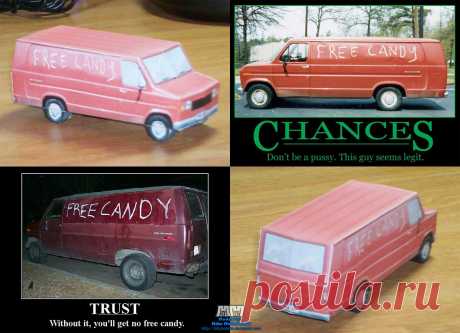 'Free Candy' Van Assembled Anyone ever heard the saying "An exam is the quickest way to get your room cleaned"? Well, for me, replace "room cleaned" with "pointless papercraft model", and this is what you get. Partially insp...