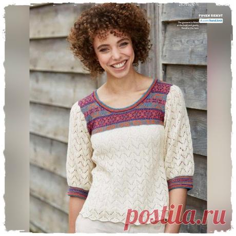 Ажурный пуловер с жаккардовой кокеткой