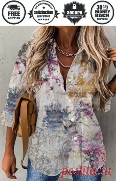 Casual Printed Shirt Collar Long Sleeve Shirts &amp; Tops - Cicicloth