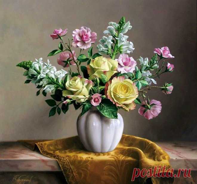 Художник Pieter Wagemans -Розы,Букеты - Искусство - медиаплатформа МирТесен
