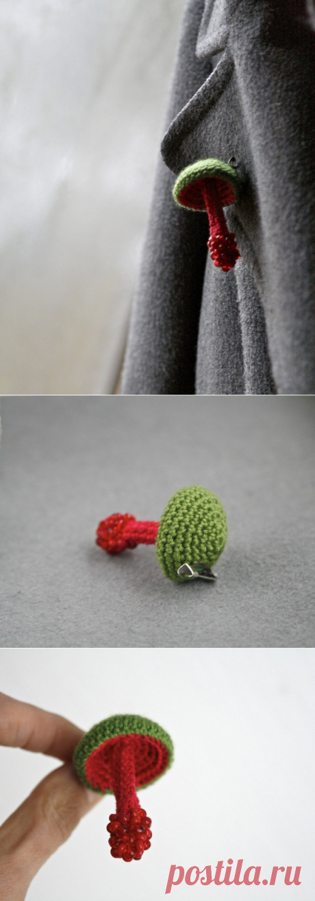 Crochet mushroom pin woodland jewelry crochet brooch