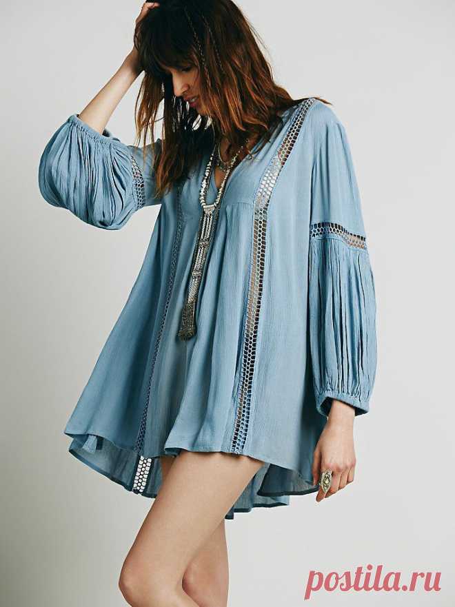 Free People Babydoll Lace Inset Swing Tunic at Free People Clothing Boutique