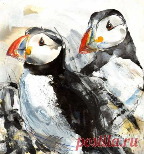 (591) Saatchi Online Artist: Lucy Newton; Other, Mixed Media &quot;Puffins&quot; | love pretty art