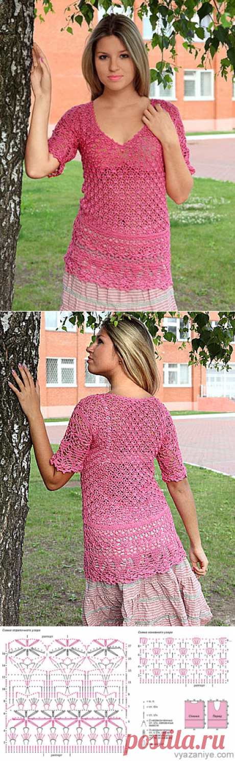 Вязание крючком и спицами - Ажурная туника с короткими рукавами