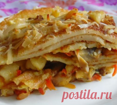 Лазанья из блинов с грибами