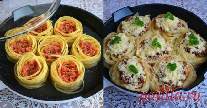 Гнезда с фаршем и овощами
