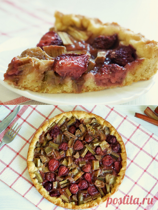 Пирог с ревенем и клубникой