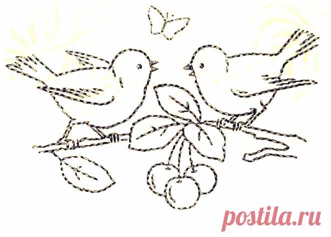 Птички на ветке - вышивка детям