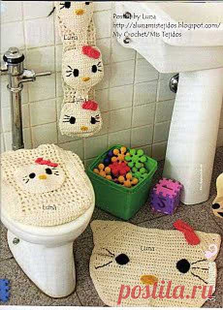 My Crochet , Mis Tejidos by Luna: Juego de Baño KITTY.