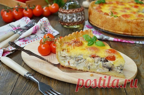 Открытый пирог «Киш лорен» с курицей и грибами, рецепт с фото.