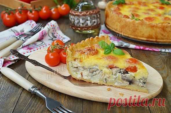Открытый пирог «Киш лорен» с курицей и грибами, рецепт с фото.