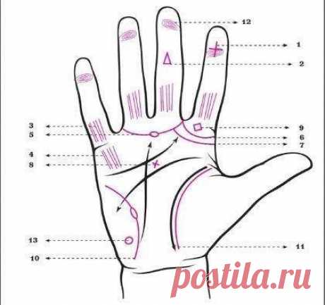 13 знаков мага на ладони.