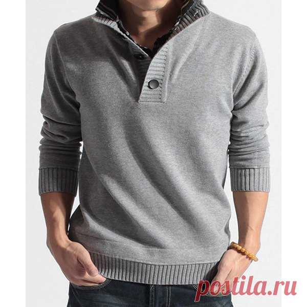 Wholesale Faux Twinset Turn-down Collar Button Design Long Sleeves Sweater For Men Only $7.97 Drop Shipping | TrendsGal.com
