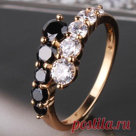 Подарок ювелирные изделия 18 K золото заполненные кольца белый и черный помолвка свадьба кольца для женщины Jewellry Bague роковой R110 купить на AliExpress