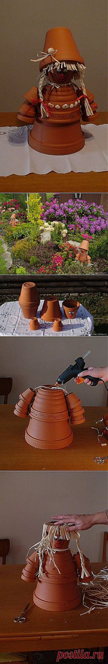 Для дачного участка. Человечки из цветочных горшочков.