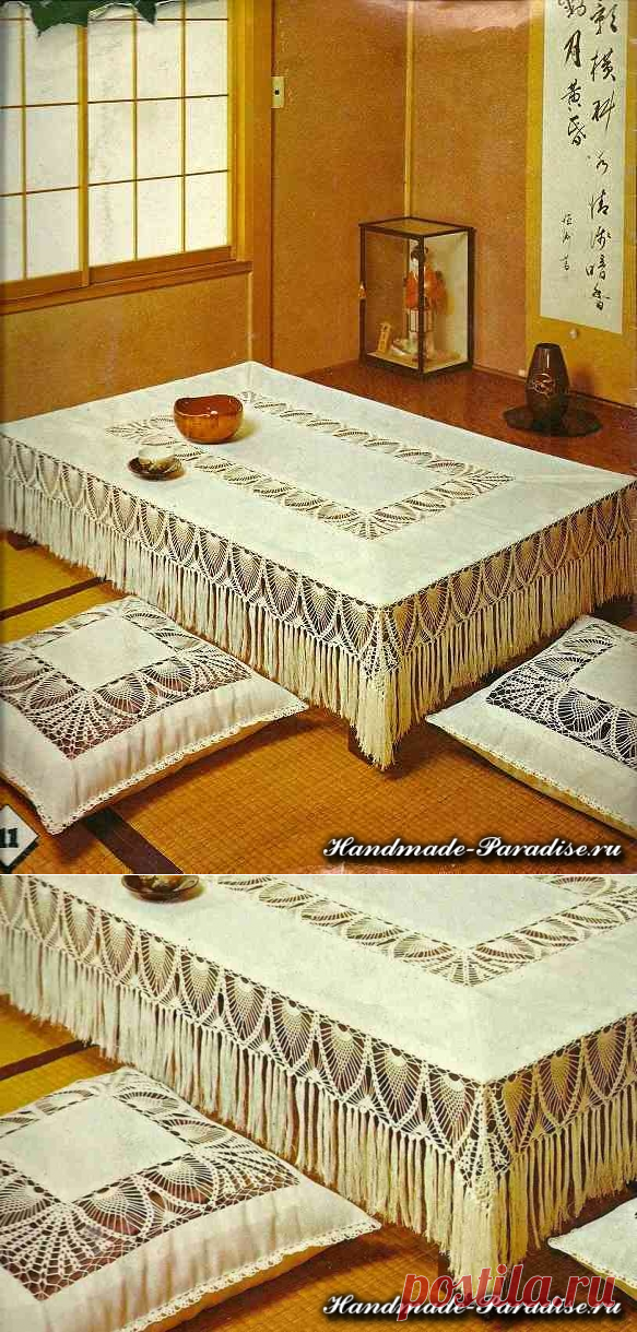 Скатерть и подушки с ажурными вставками крючком - Handmade-Paradise