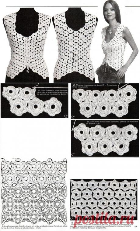 Вязание полотен из мелких цветочных мотивов без отрыва нити.