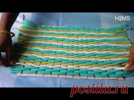 (40) How to make simple carpet/doormat/rug/tablemat,DIY T-shirts recycling,old clothes recycling ideas - YouTube