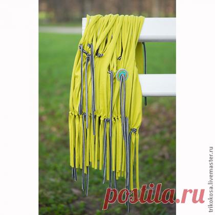 Летний трикотажный шарф-жилетка Juicy - однотонный,салатовый,яркий,креативный подарок