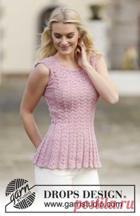 Knitted DROPS top with lace pattern in ”Muskat”. Size: S - XXXL. ~ DROPS Design