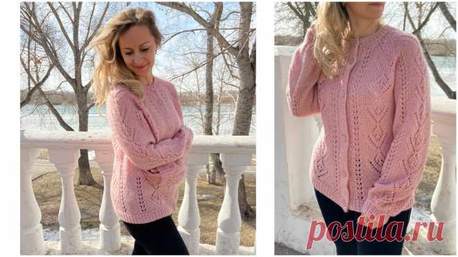 Французкая ажурная кофточка спицами из пряжи Alize Angora Star Реглан снизу Росток + Схема