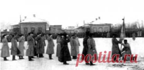 Вручение знамени 145 пехотному Новочеркасскому полку в 1897 г. в Царском Селе. Знамя принимает командир полка / Историческая справка