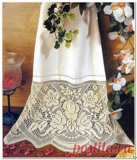 Восхитительный бордюр с розами в филейной технике