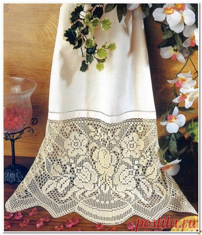 Восхитительный бордюр с розами в филейной технике