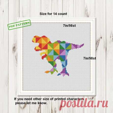 Geometric cross stitch trex pattern Rainbow Dinosaur Easy | Etsy