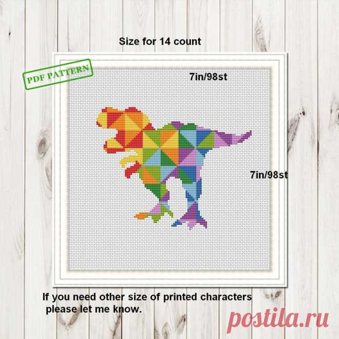 Geometric cross stitch trex pattern Rainbow Dinosaur Easy | Etsy
