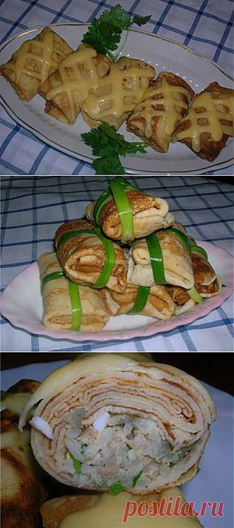 Блинчики в сырную клеточку, фаршированные курятиной. Рецепт c фото, мы подскажем, как приготовить!