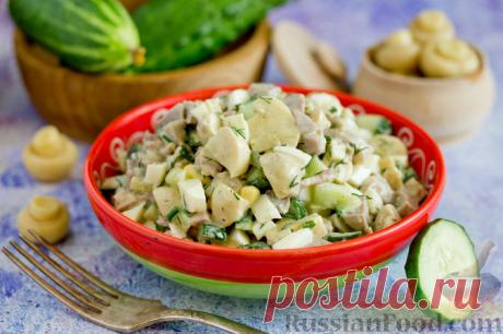 Рецепт: Салат с языком, грибами и огурцами на RussianFood.com