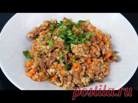 Гречневая каша с куриными сердечками и овощами. Просто, питательно и очень вкусно.