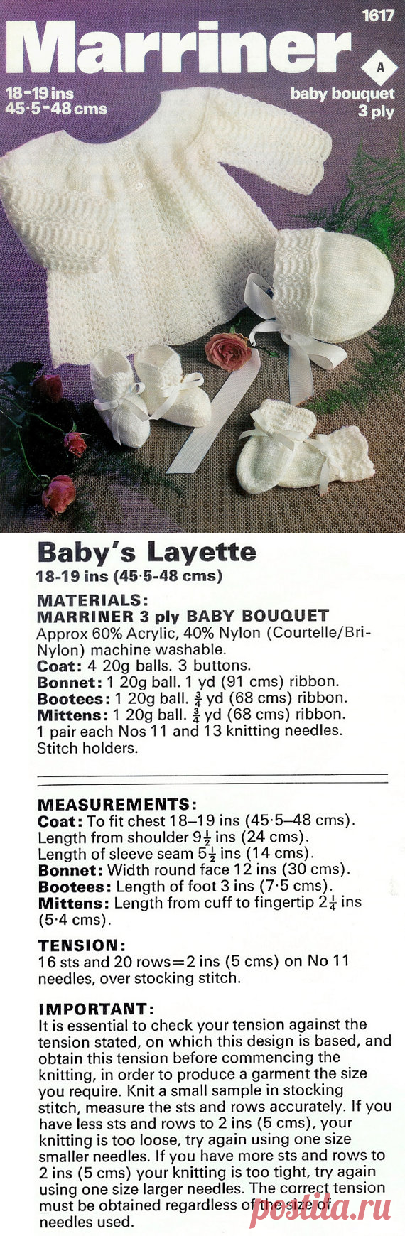 Baby Matinee Jacket Bonnet Mittens and Bootees in 3 ply for