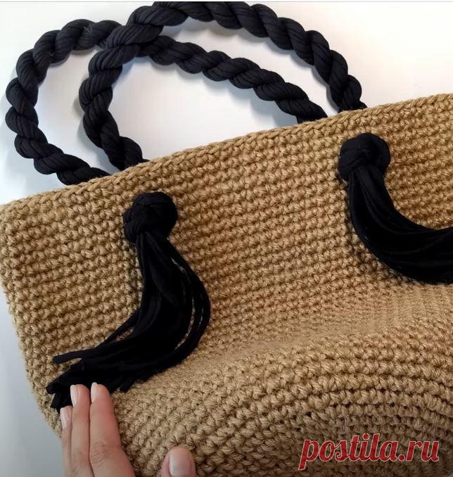 Как связать самую простую сумку из джута