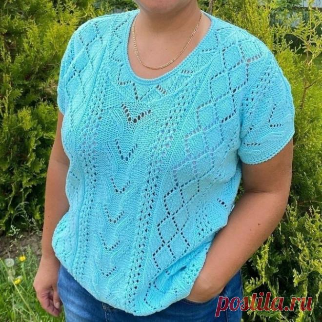 Вяжем голубой летний топ