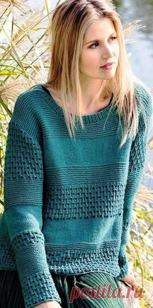 Пуловер рельефным узором спицами