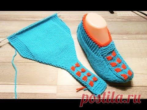 ТАПОЧКИ-СЛЕДКИ НА ДВУХ СПИЦАХ//DIY