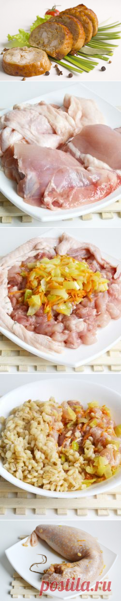 Домашняя колбаса из цыплёнка с перловой крупой